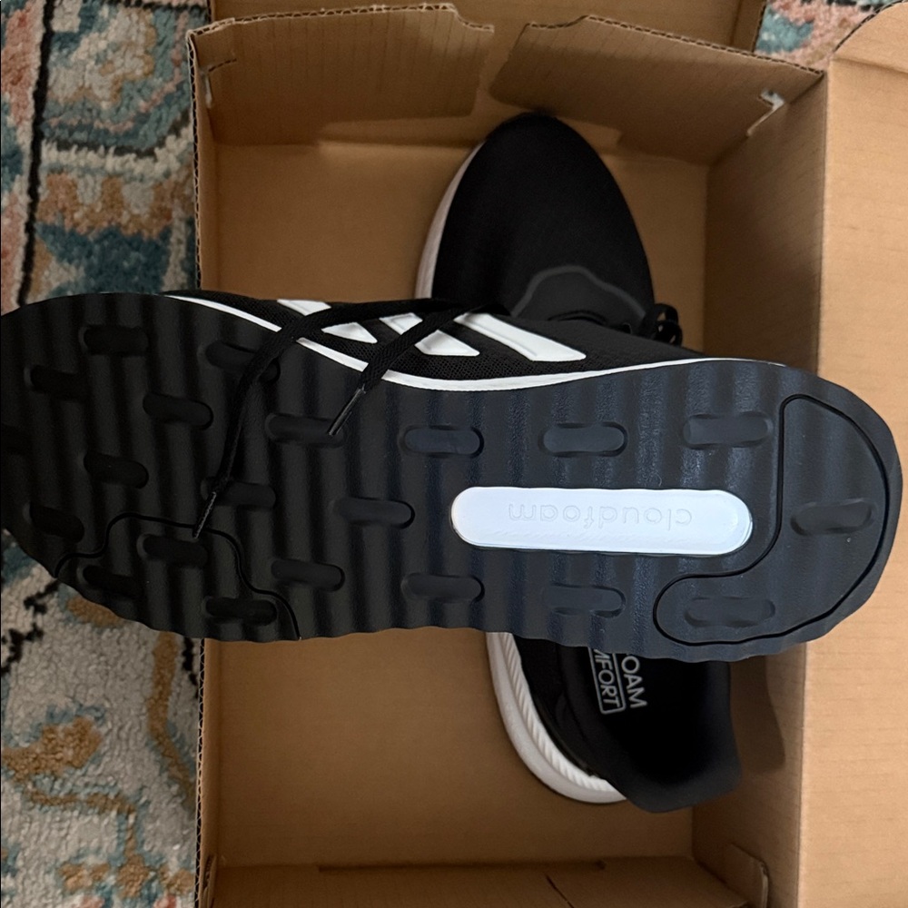 Adidas Men's Black Athletic Shoes with White Stripes - Picture 2 of 5